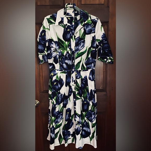 Samantha Sung Floral Blue Tulips Dress, Size 8 - Picture 2 of 2